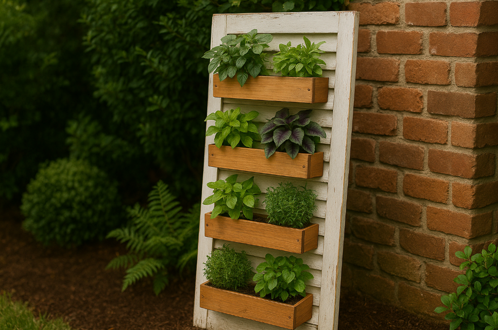 mur vegetal sur un vieux volet